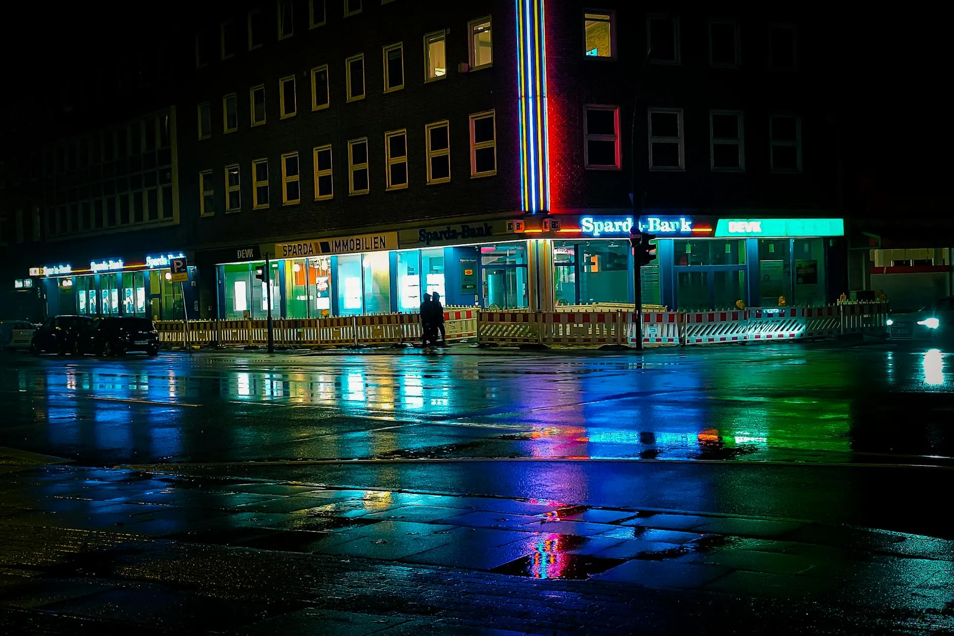 Bank Street evening storefronts