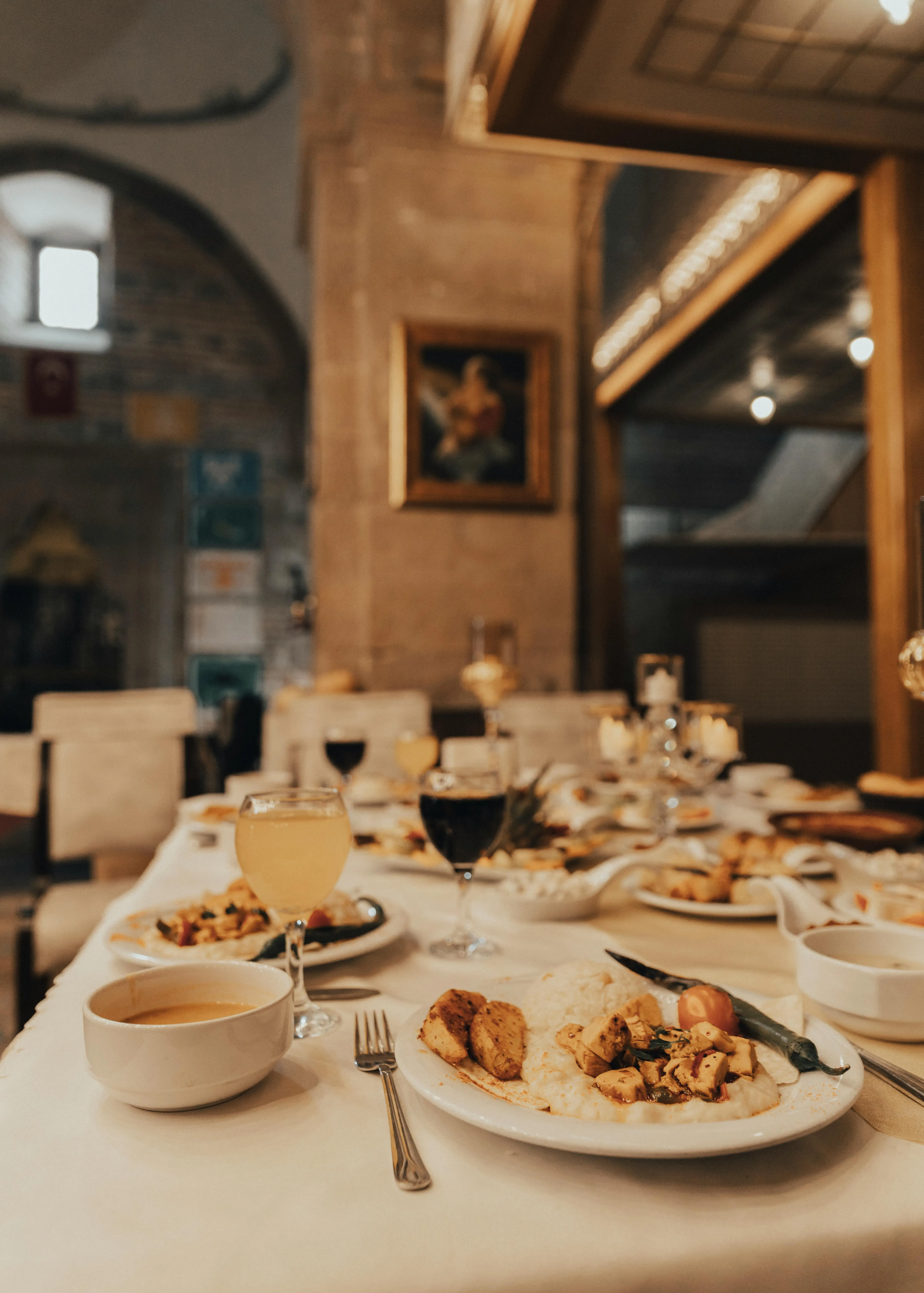 Turkish kebabs, grilled bread, and Eastern Mediterranean dinner spread