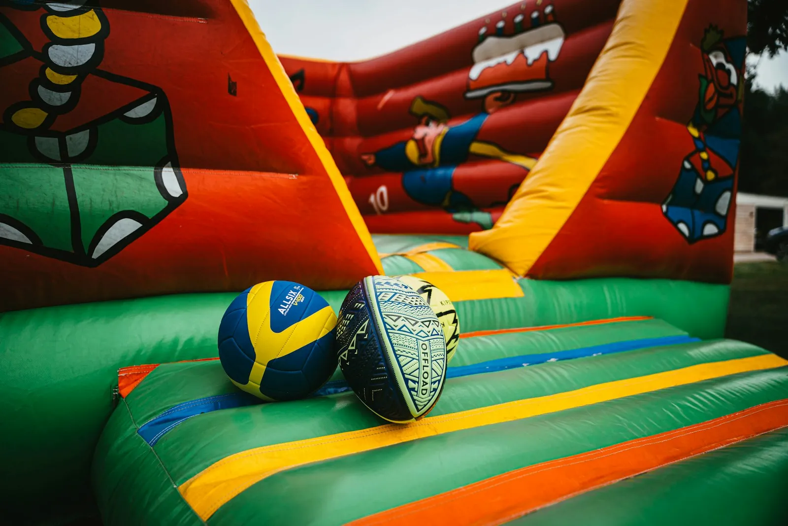 Group of inflatables set up for a community event