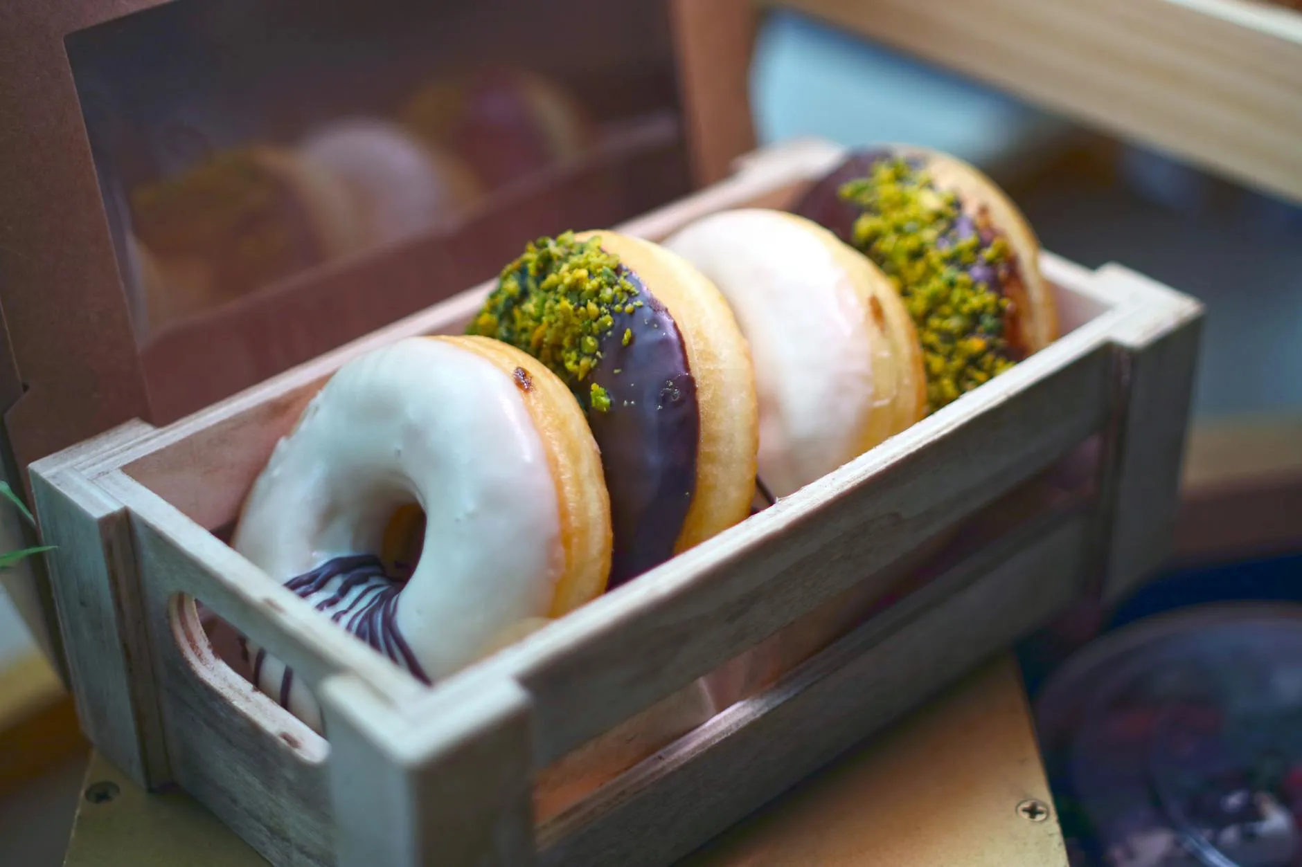 Assorted donuts in boxes