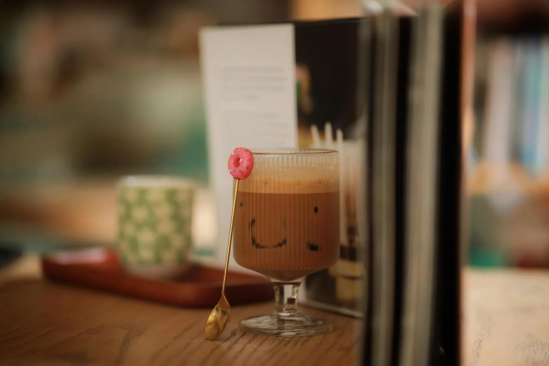 Coffee and donut on a small table