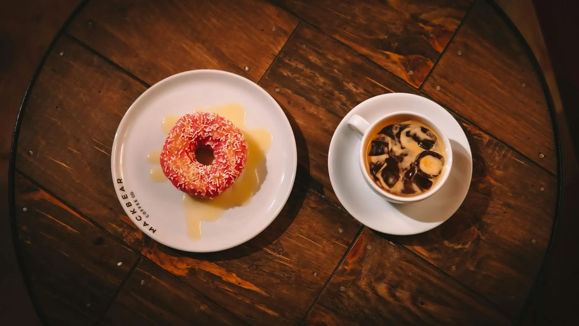 Donuts and coffee on a cafe table