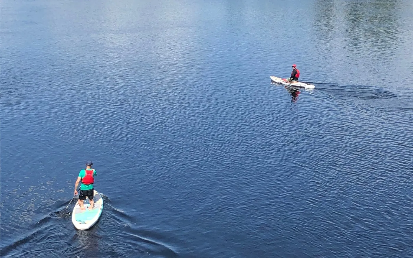 Paddlers on the Gatineau River viewed from the Wakefield covered bridge
