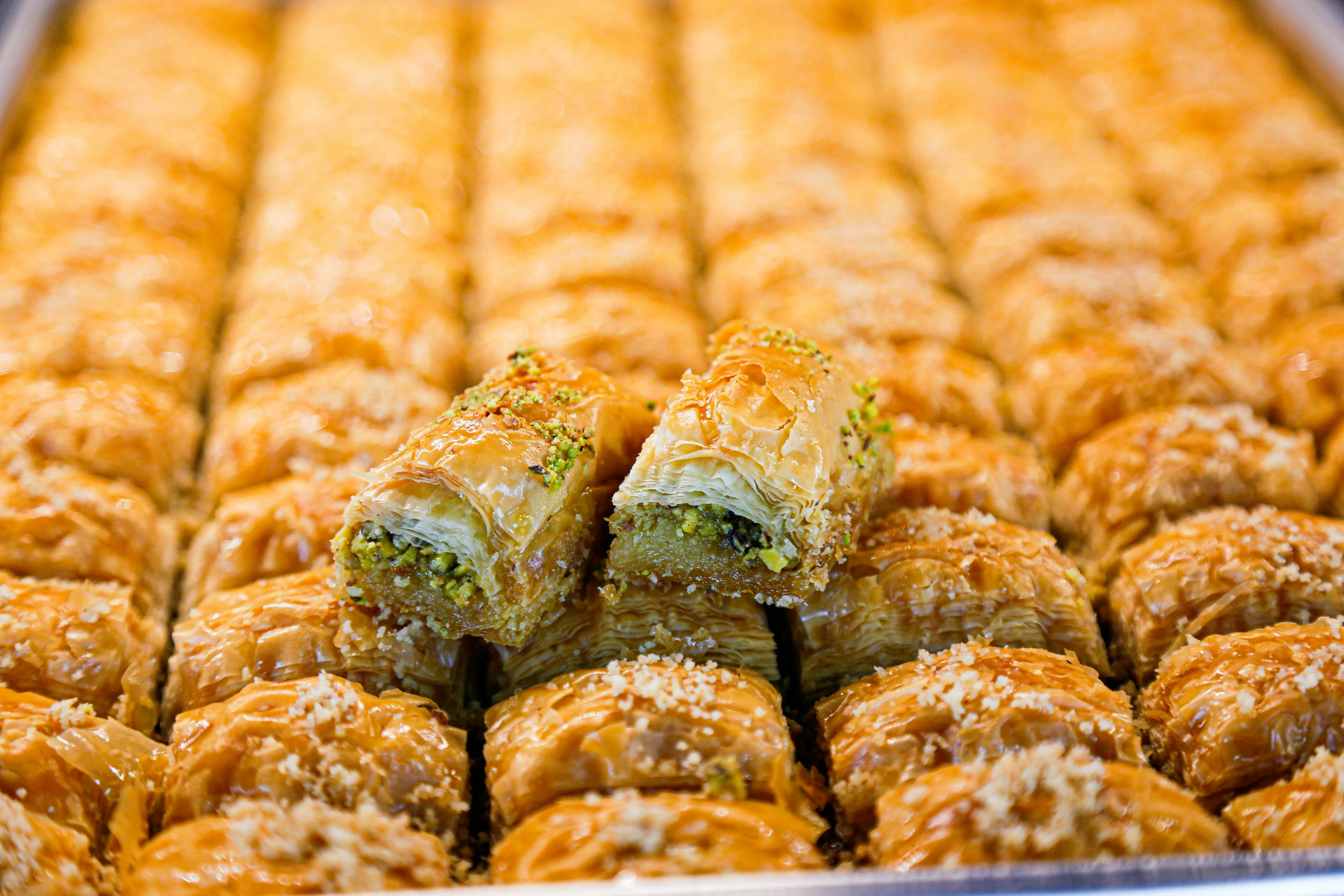 Baklava and loukoumades on a tray