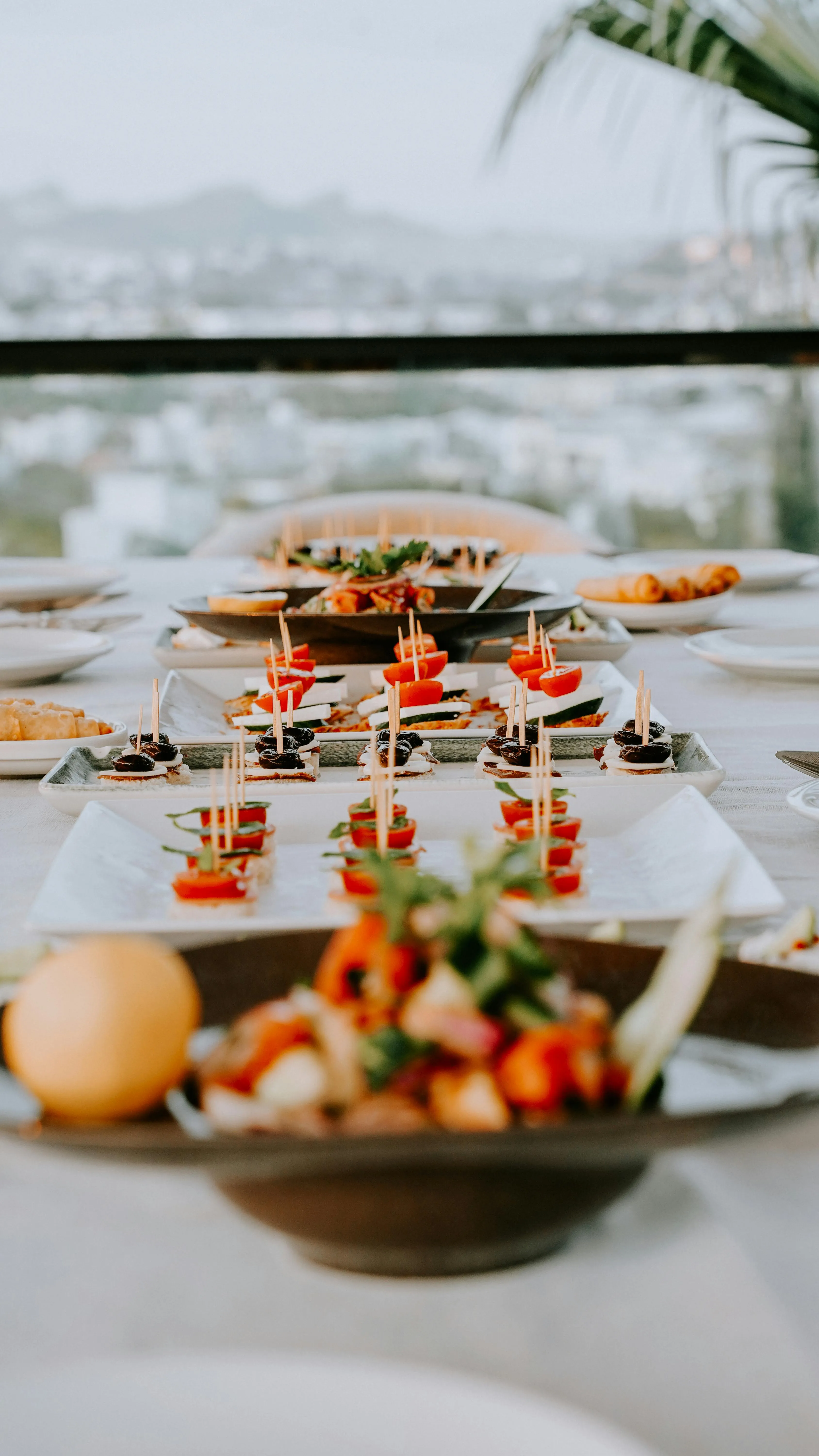 Mediterranean table with dips, bread, and dinner plates set for common questions