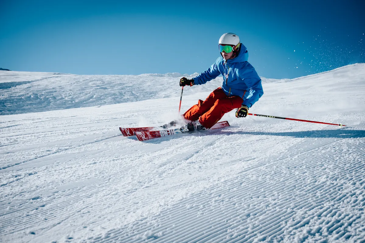 Mont Sainte-Anne ski slopes with view of the St. Lawrence River valley