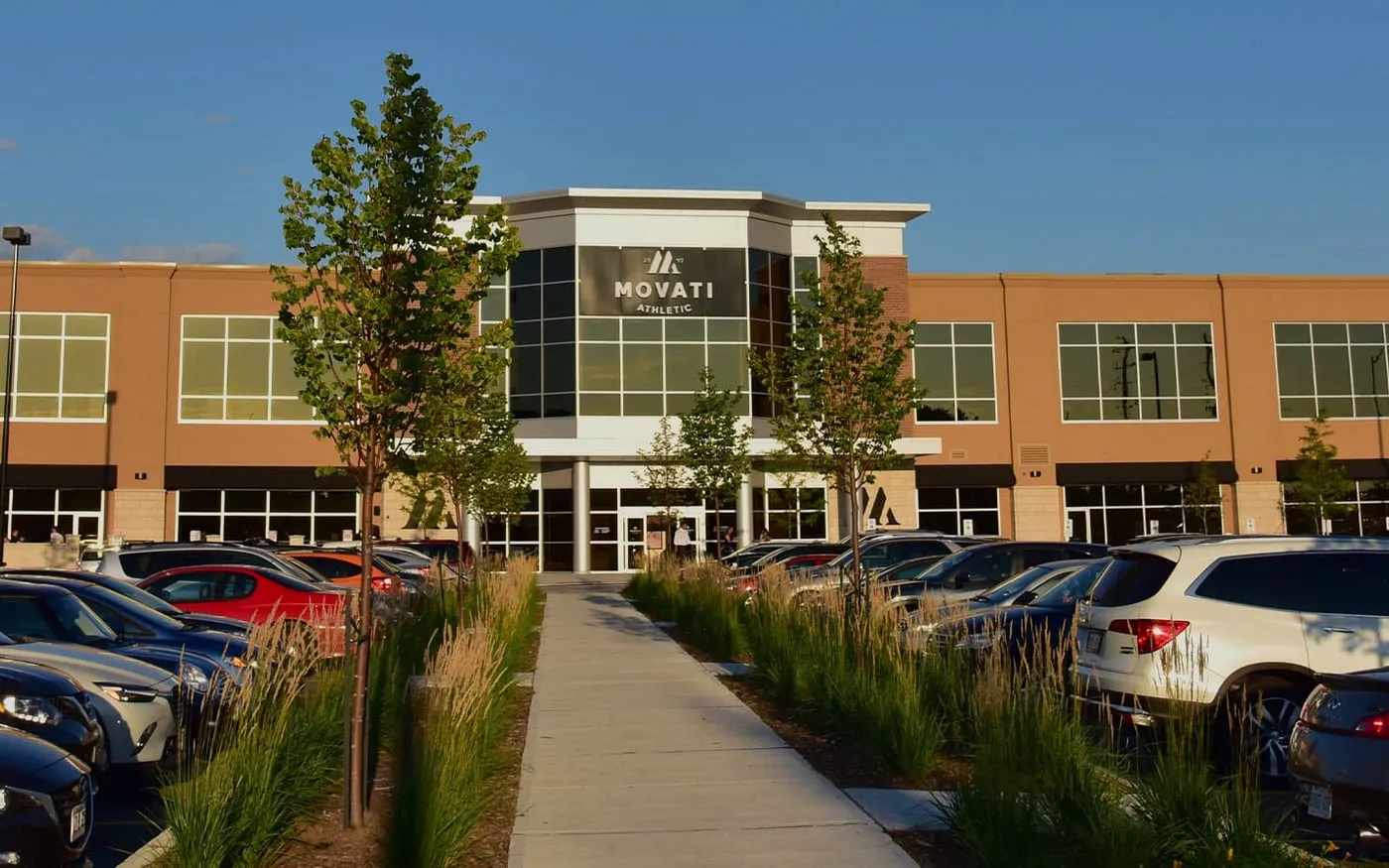 Movati Athletic Barrhaven exterior and parking area at the Crestway Drive club