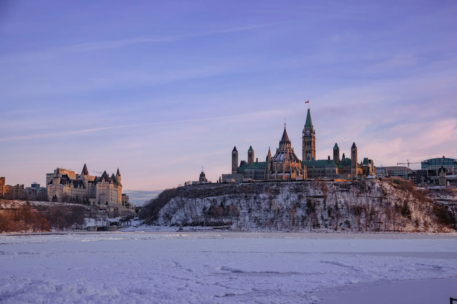 Parliament Hill in the snow.