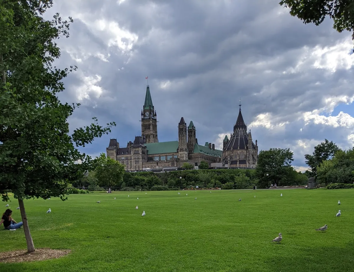 Parliament Hill, Peace Tower and Centre Block from across the Ottawa River