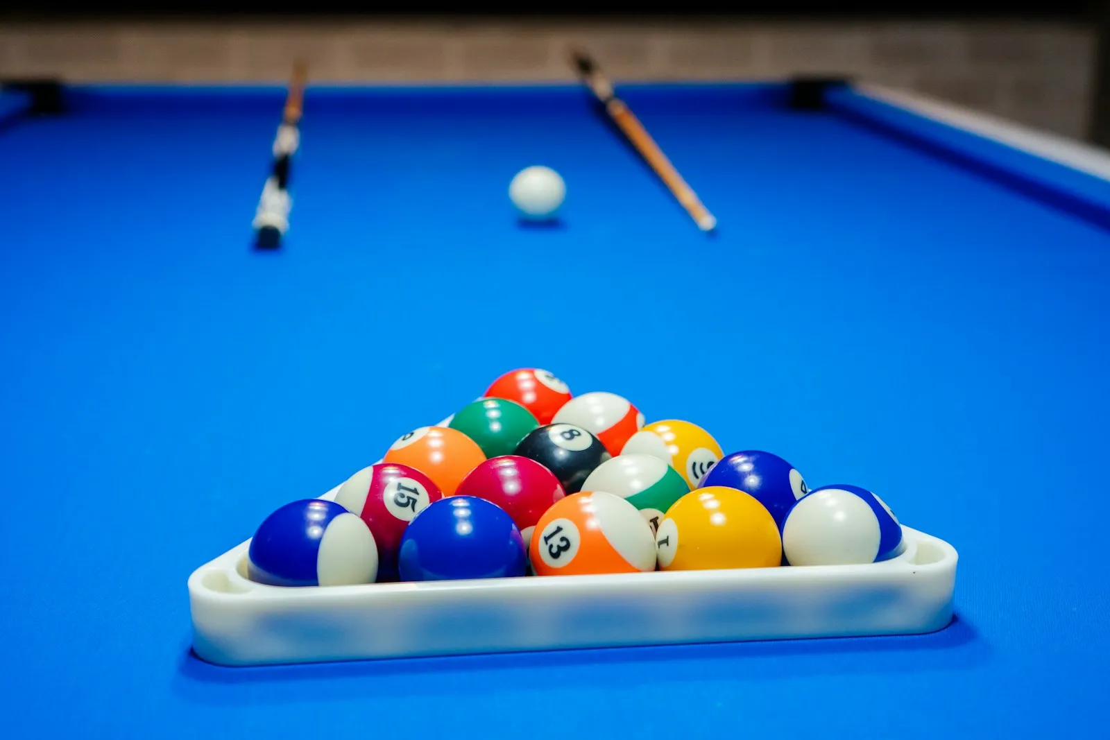 Racked pool balls ready for the break