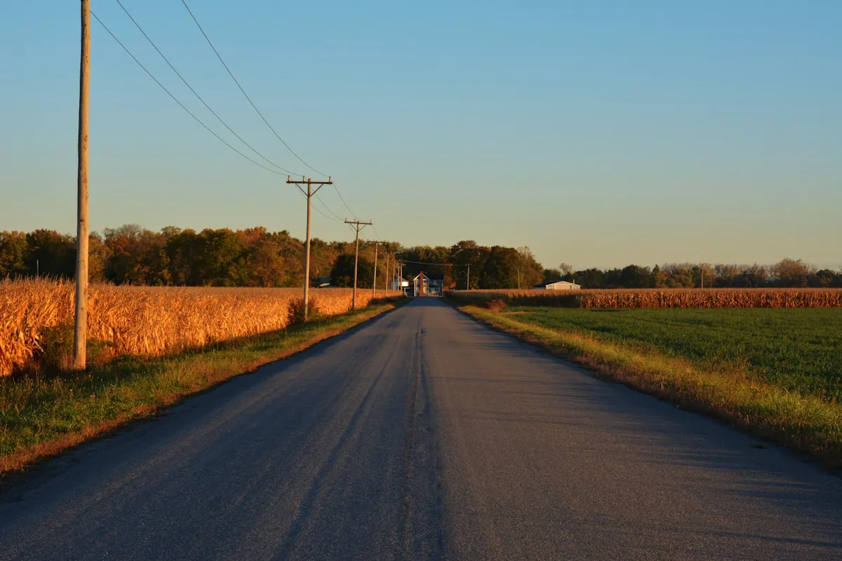 Rural road leading to Saunders Farm