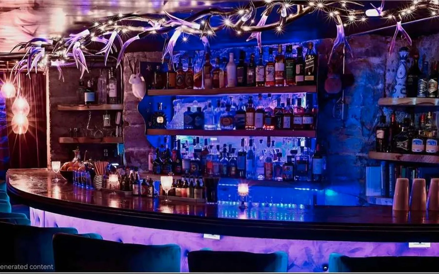 Rabbit Hole and Sneaki Tiki cocktail bar interior with colourful lighting for Sparks Street drinks