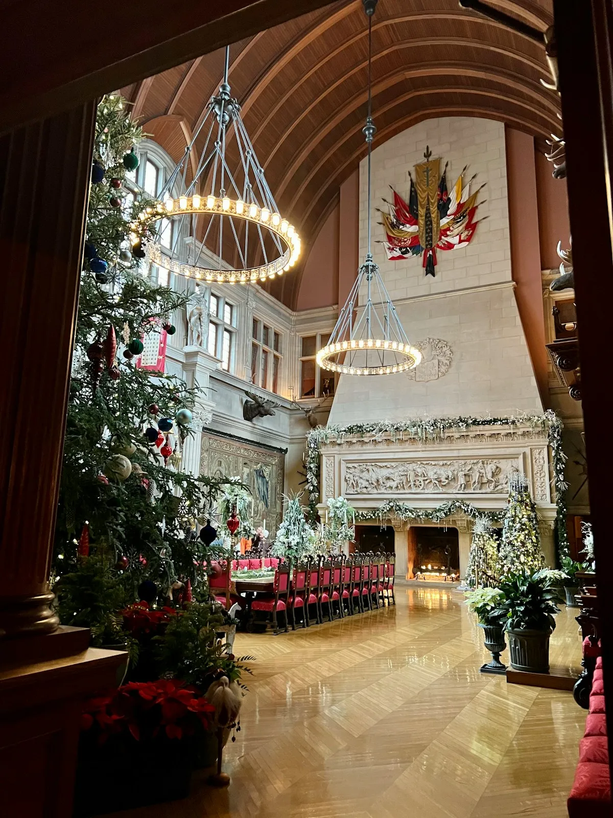 Church interior decorated for Christmas concert