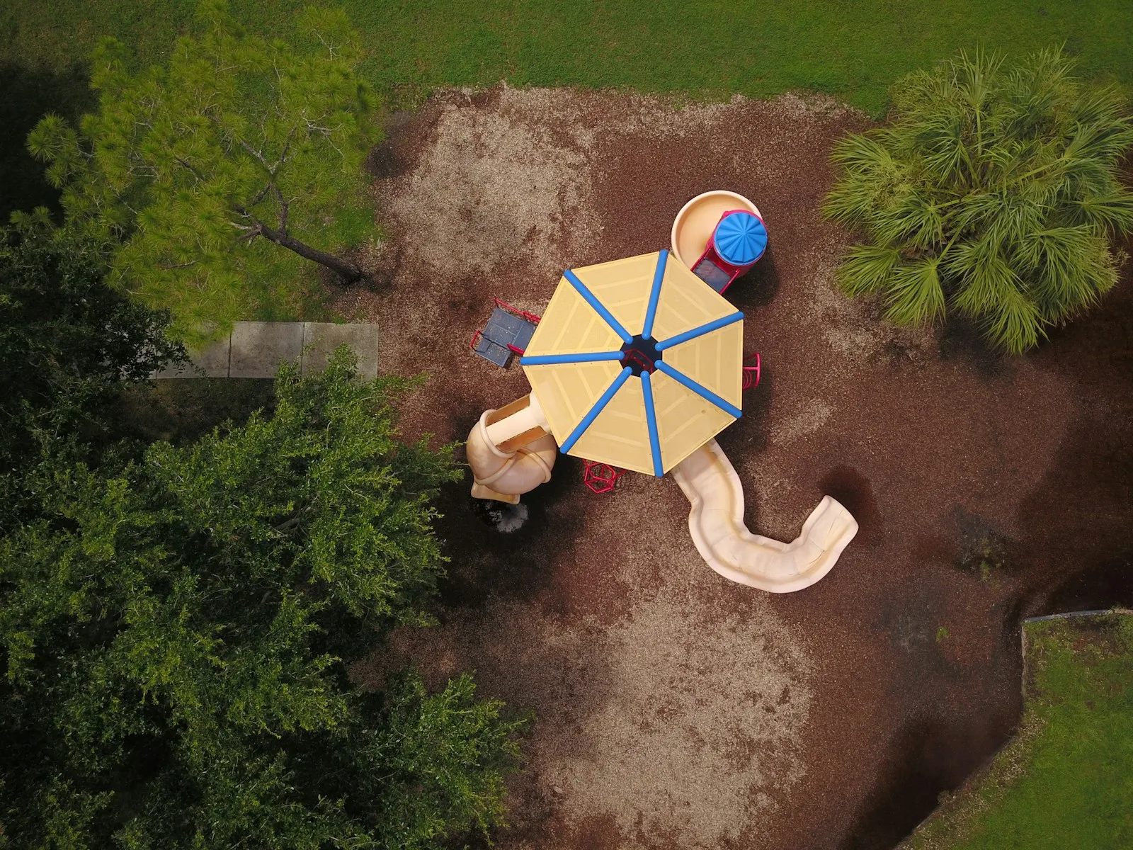 Large playground with swings and slides