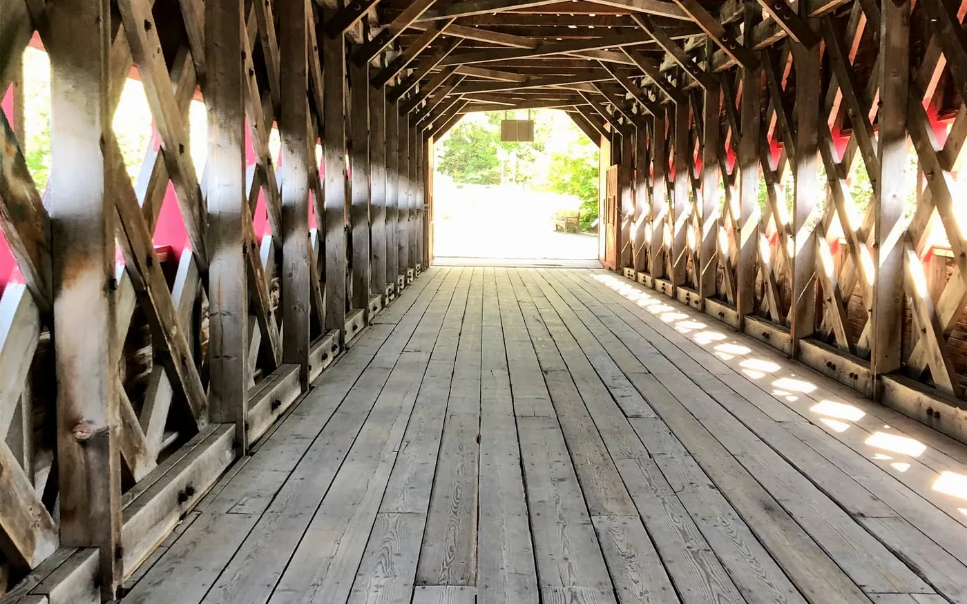 Interior walkway of the Wakefield covered bridge near Fairbairn House