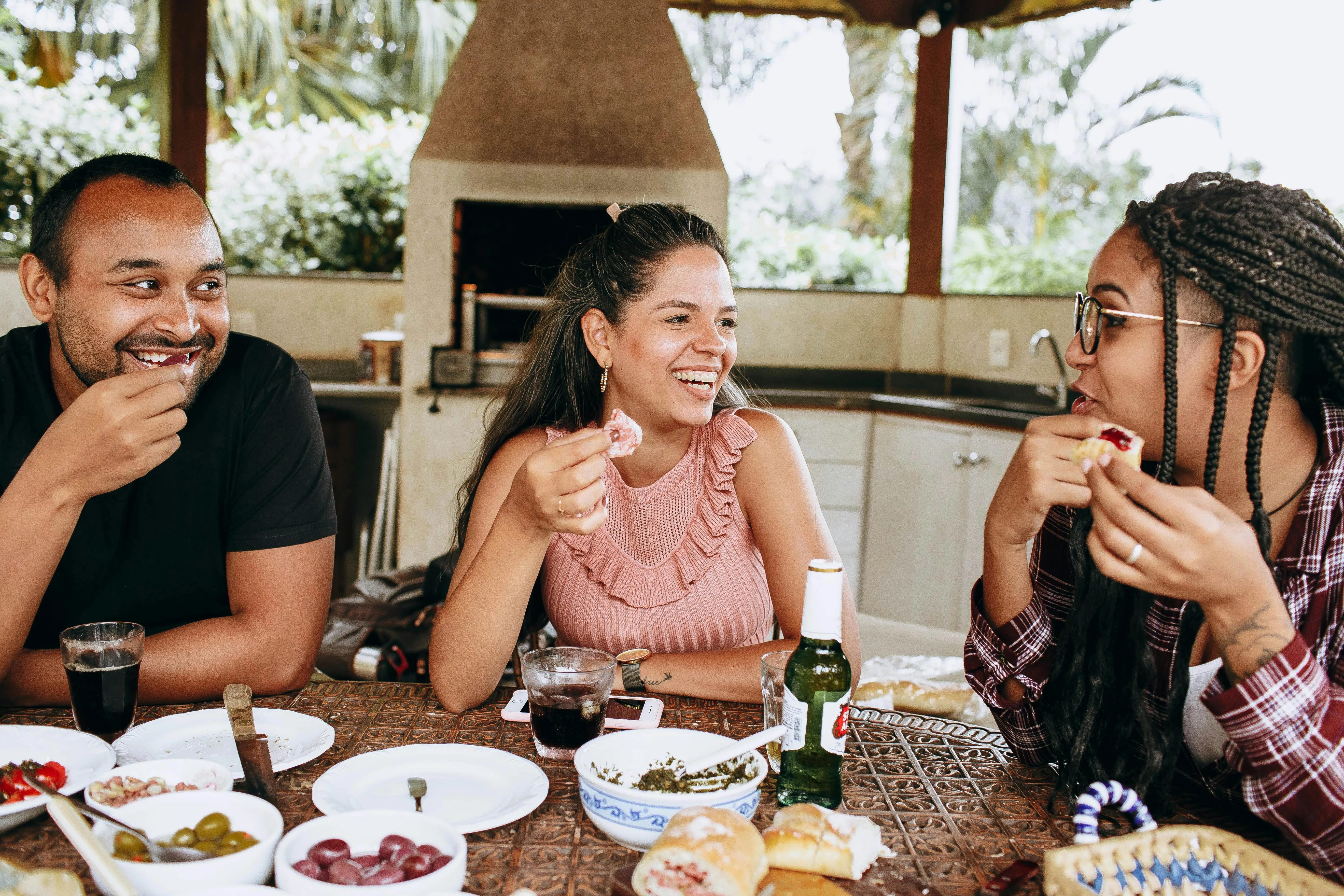 Wings and pints on a patio