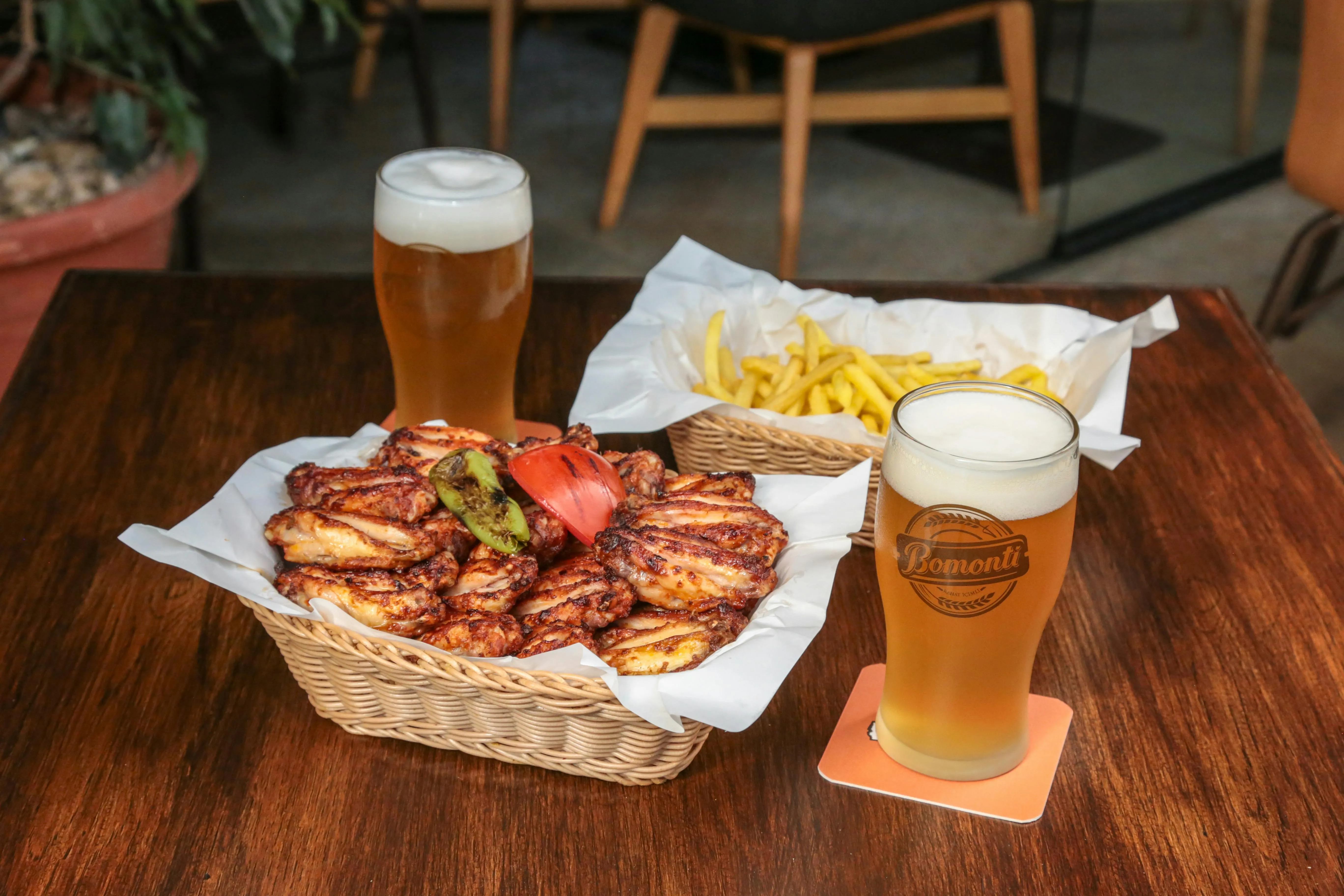 Late-night pub wings with beer