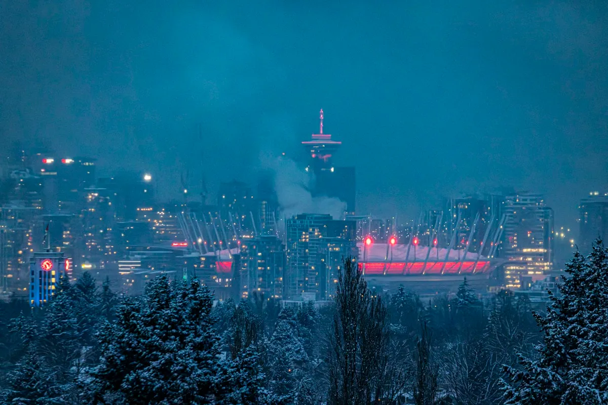 Winterlude ice sculptures with restaurant lights in background