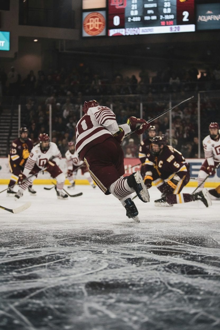 Hockey game action at arena
