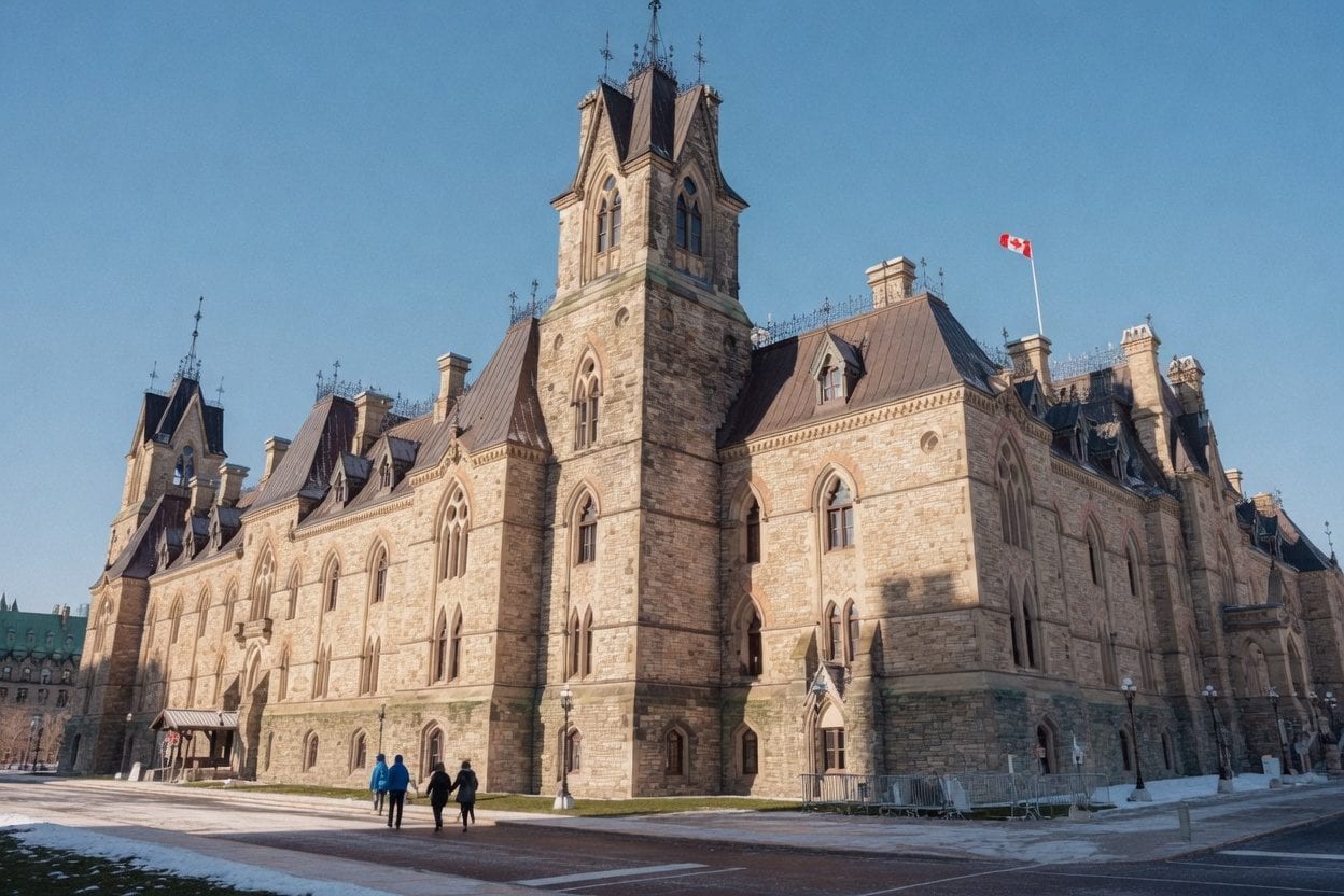 Parliament Hill in Ottawa covered in winter snow