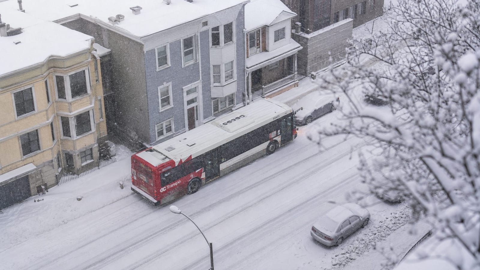 OC Transpo bus in winter snow Ottawa