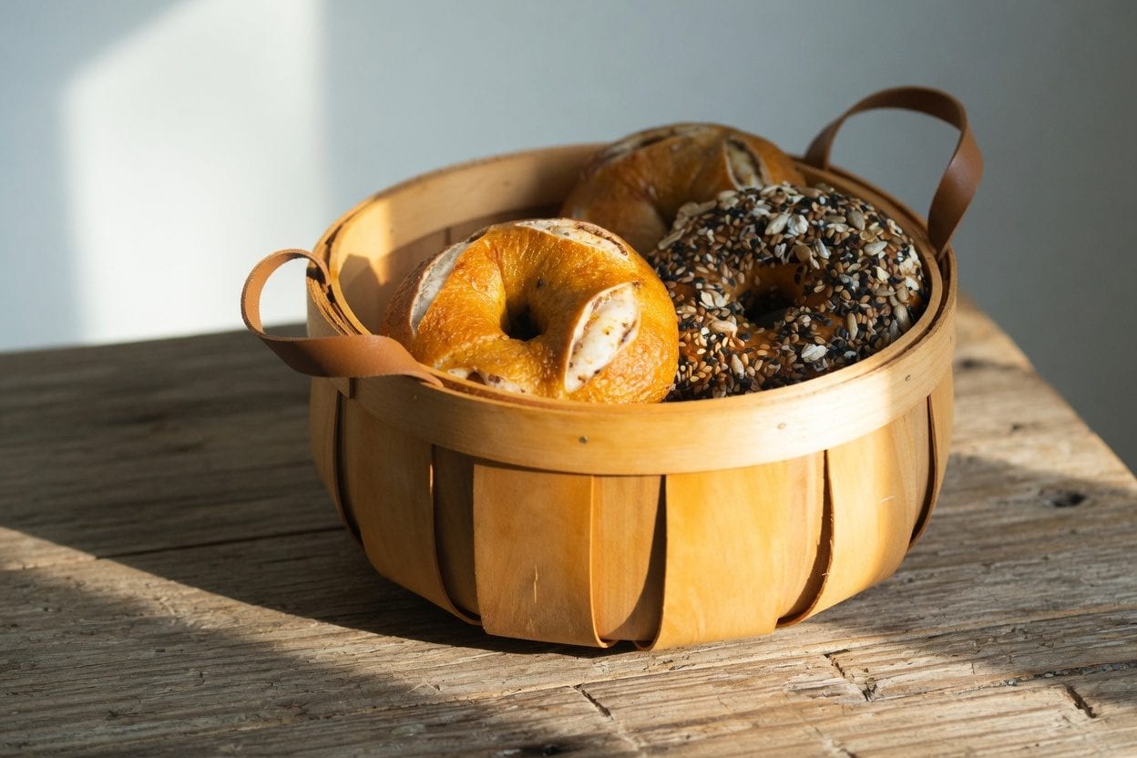 Seasonal bagels on a tray