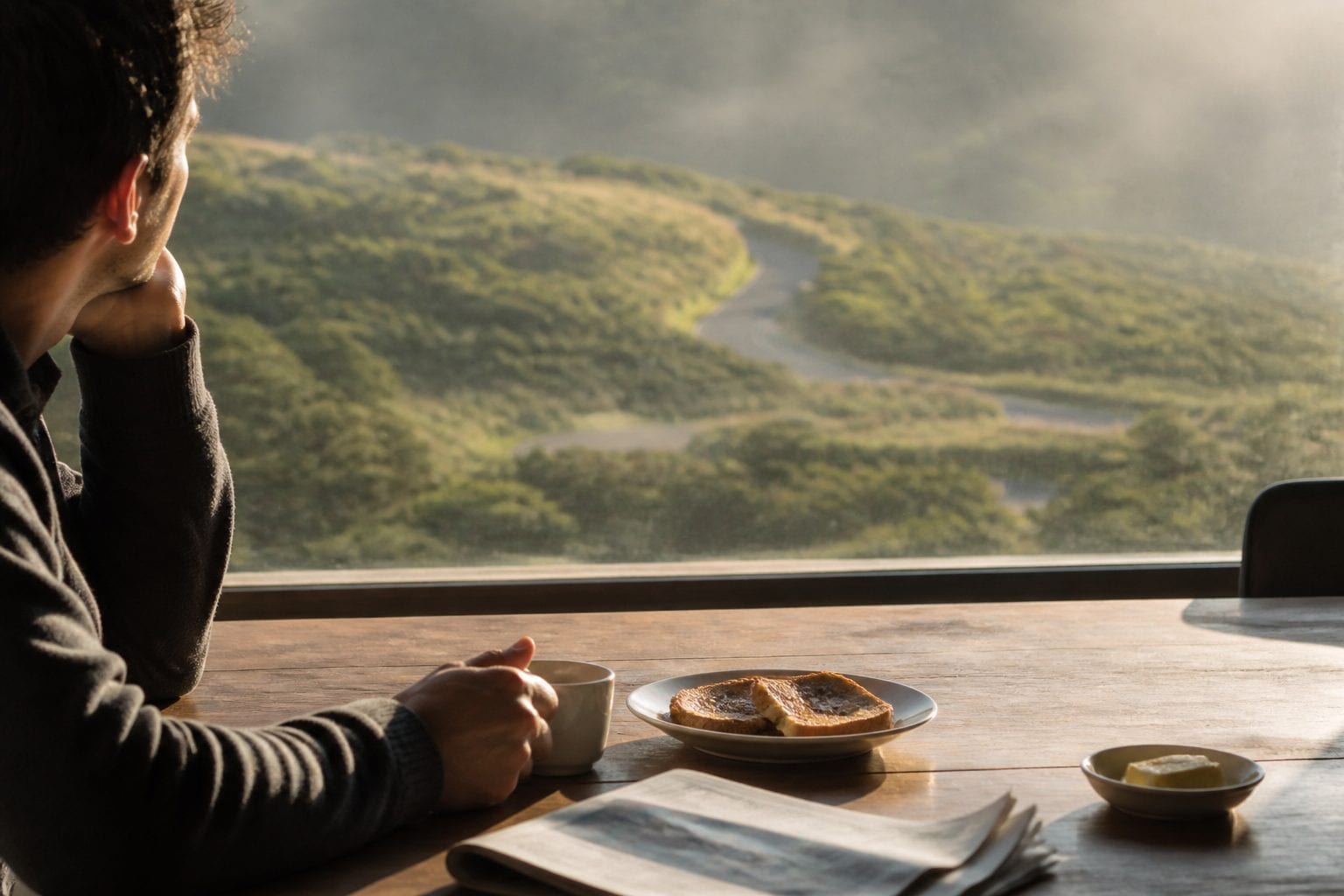 A final morning table scene with coffee, toast, and sunlight in Ottawa