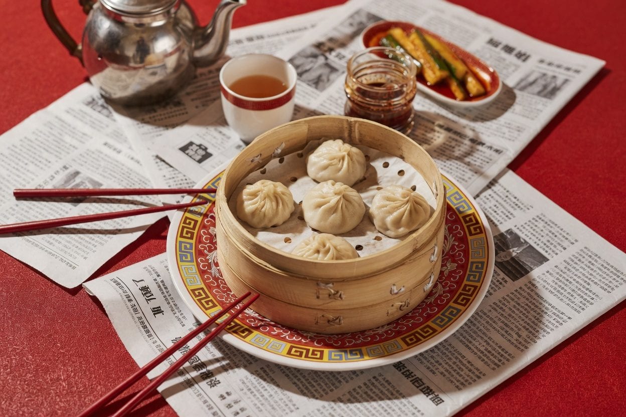 Sammi and Soupe Dumpling table with soup dumplings, dipping sauce, and casual shared plates