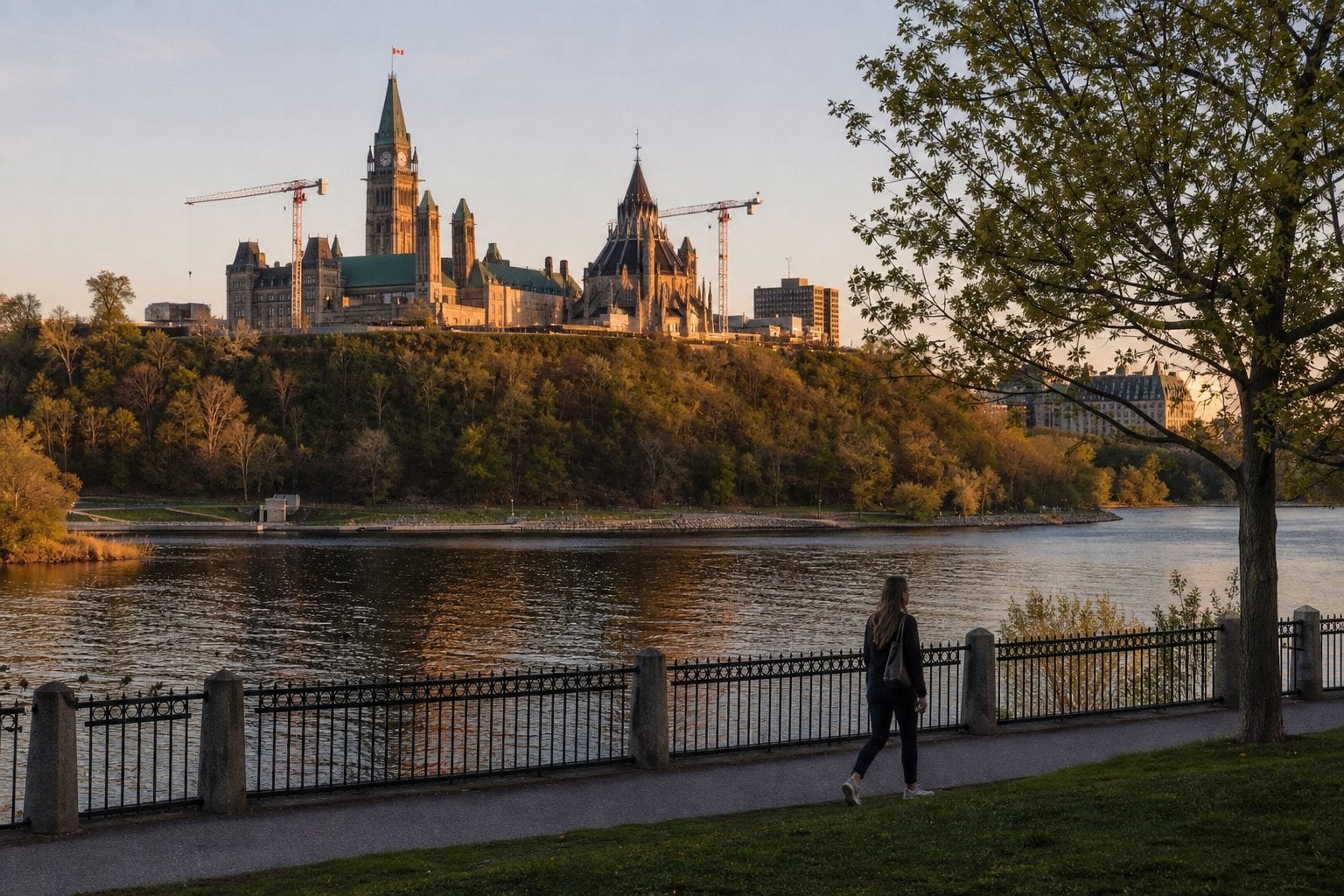 Major's Hill Park with Parliament Hill in the background at sunset