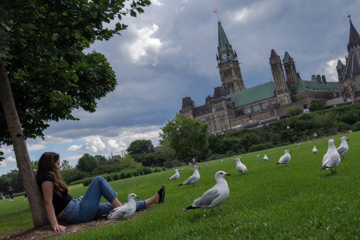 Parliament Hill, Peace Tower and Centre Block from across the Ottawa River