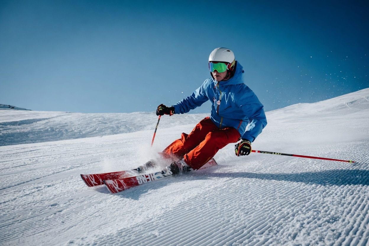 Mont Sainte-Anne ski slopes with view of the St. Lawrence River valley