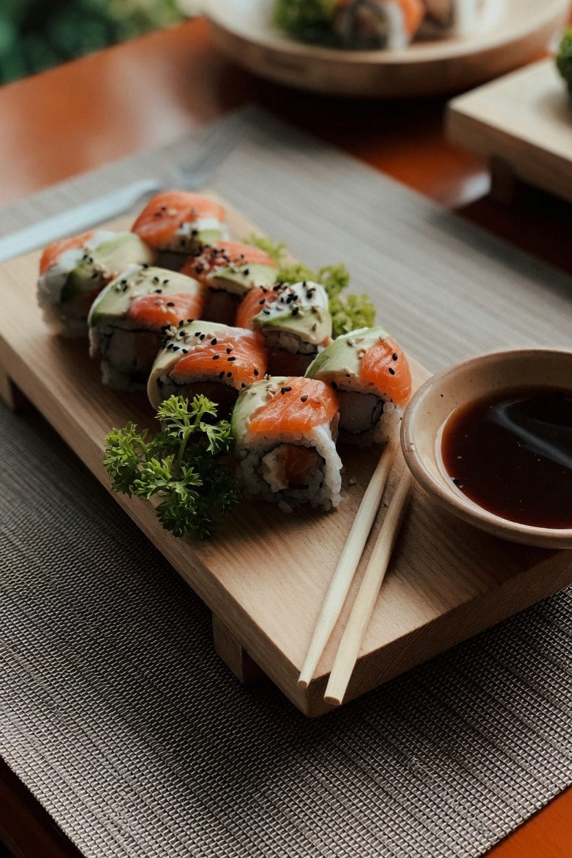 Fusion sushi with creative toppings