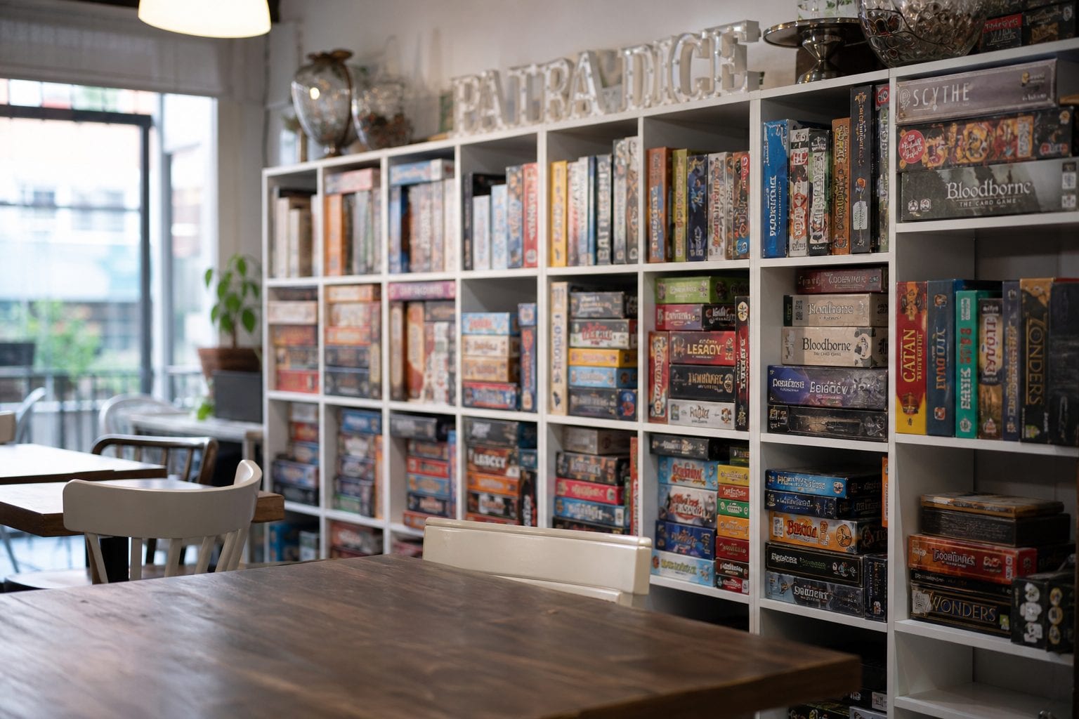 Shelves filled with board games