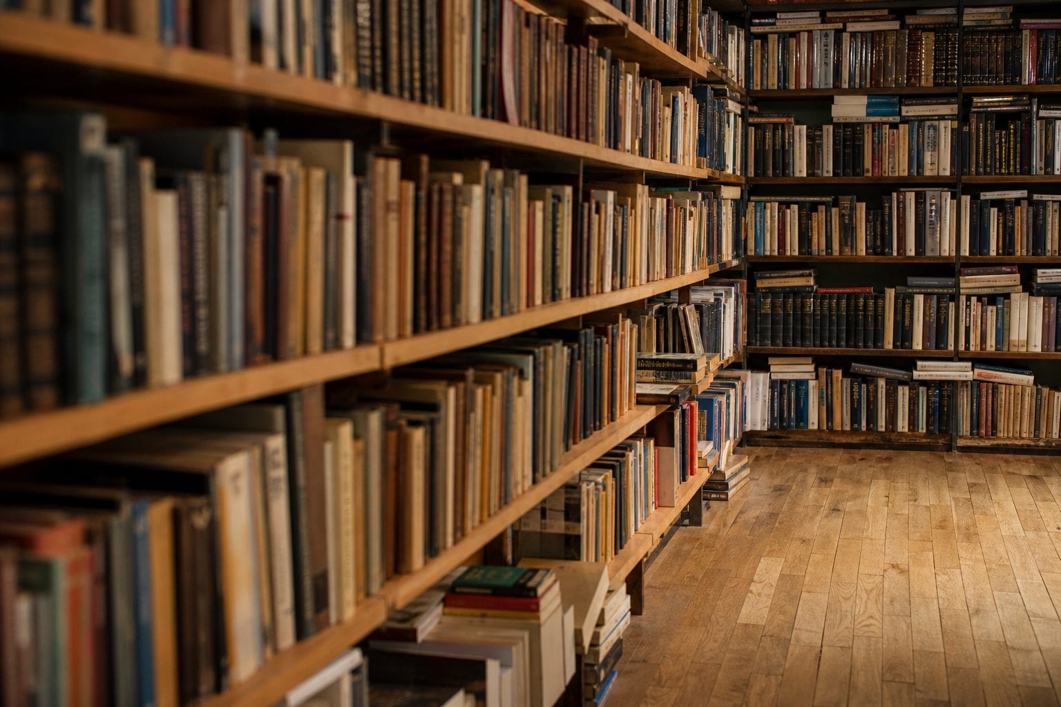 Independent bookstore interior with wooden shelves