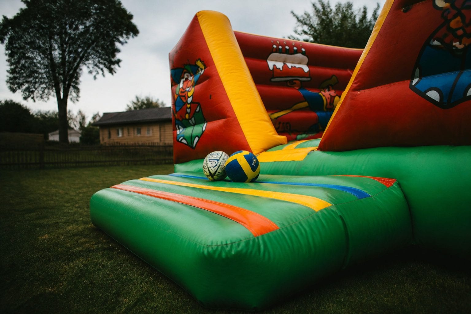 Group of inflatables set up for a community event