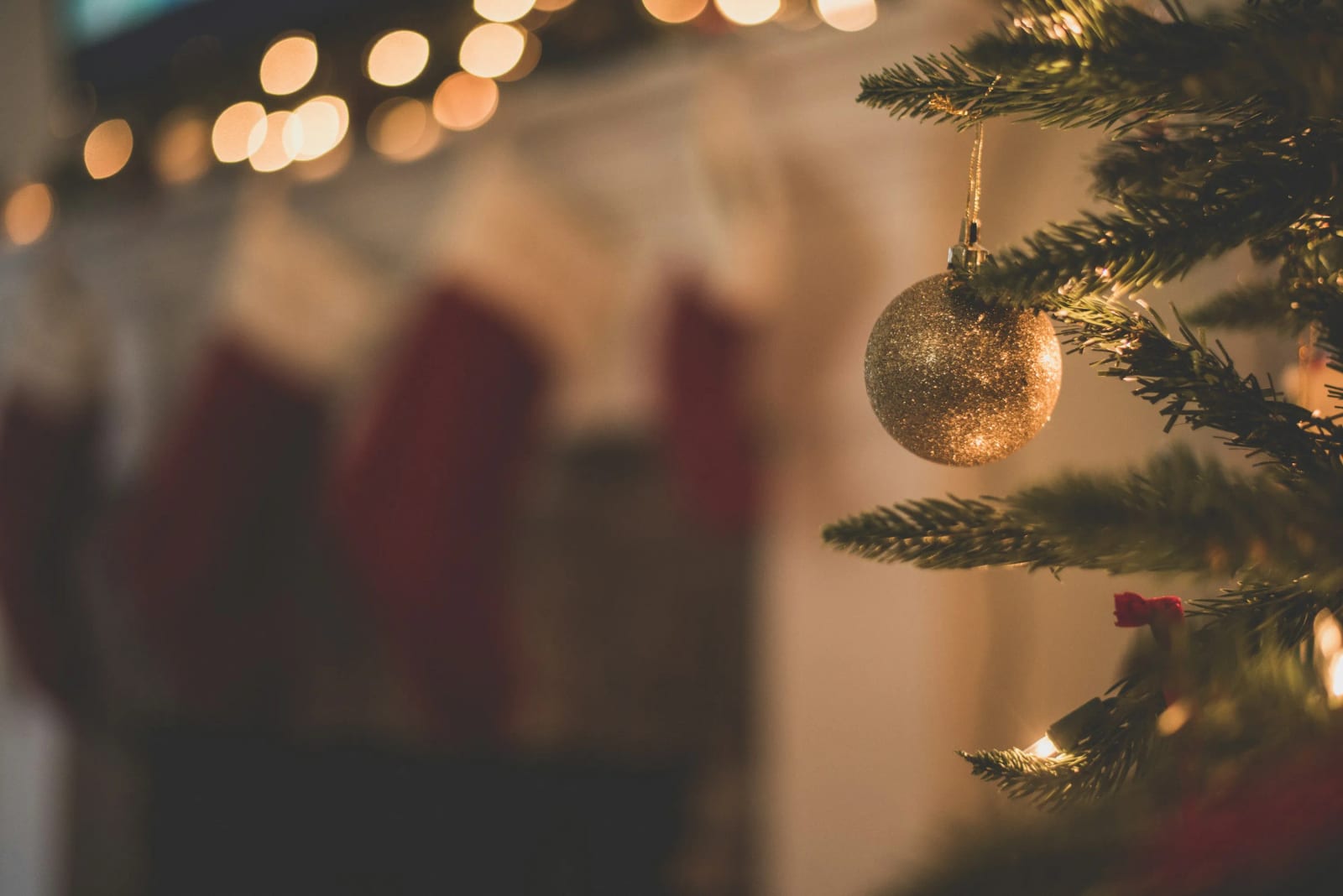 European-style Christmas market with festive lights and stalls.
