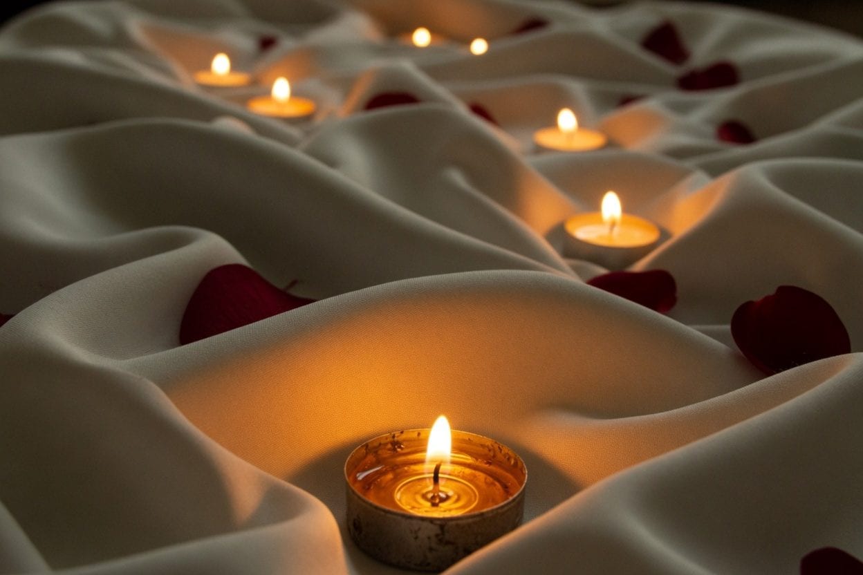 Relaxing massage room with warm lighting