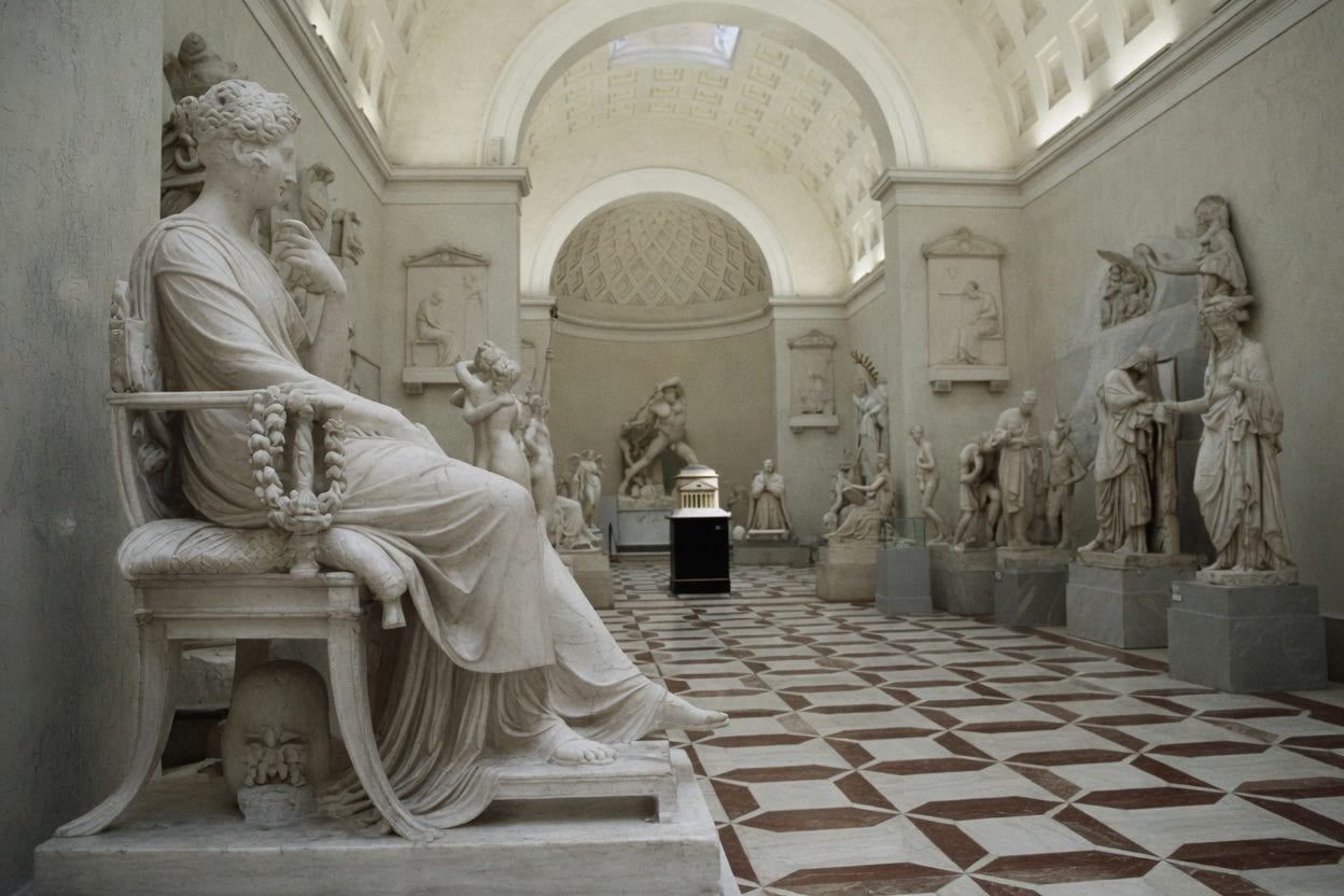 Museum exhibition with historical artifacts