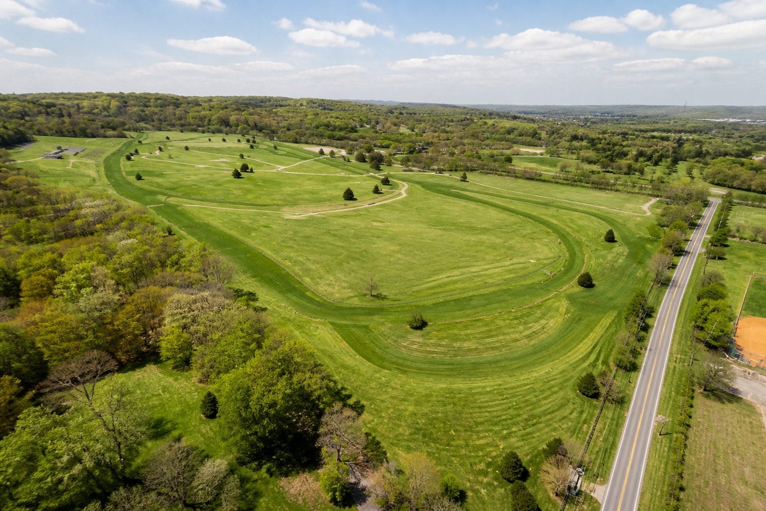 Aerial view of Ettyville SuperSpin disc golf course