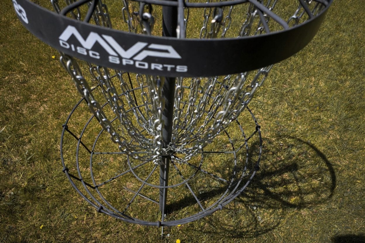 Disc golf basket at Kanata Beaverbrook Park