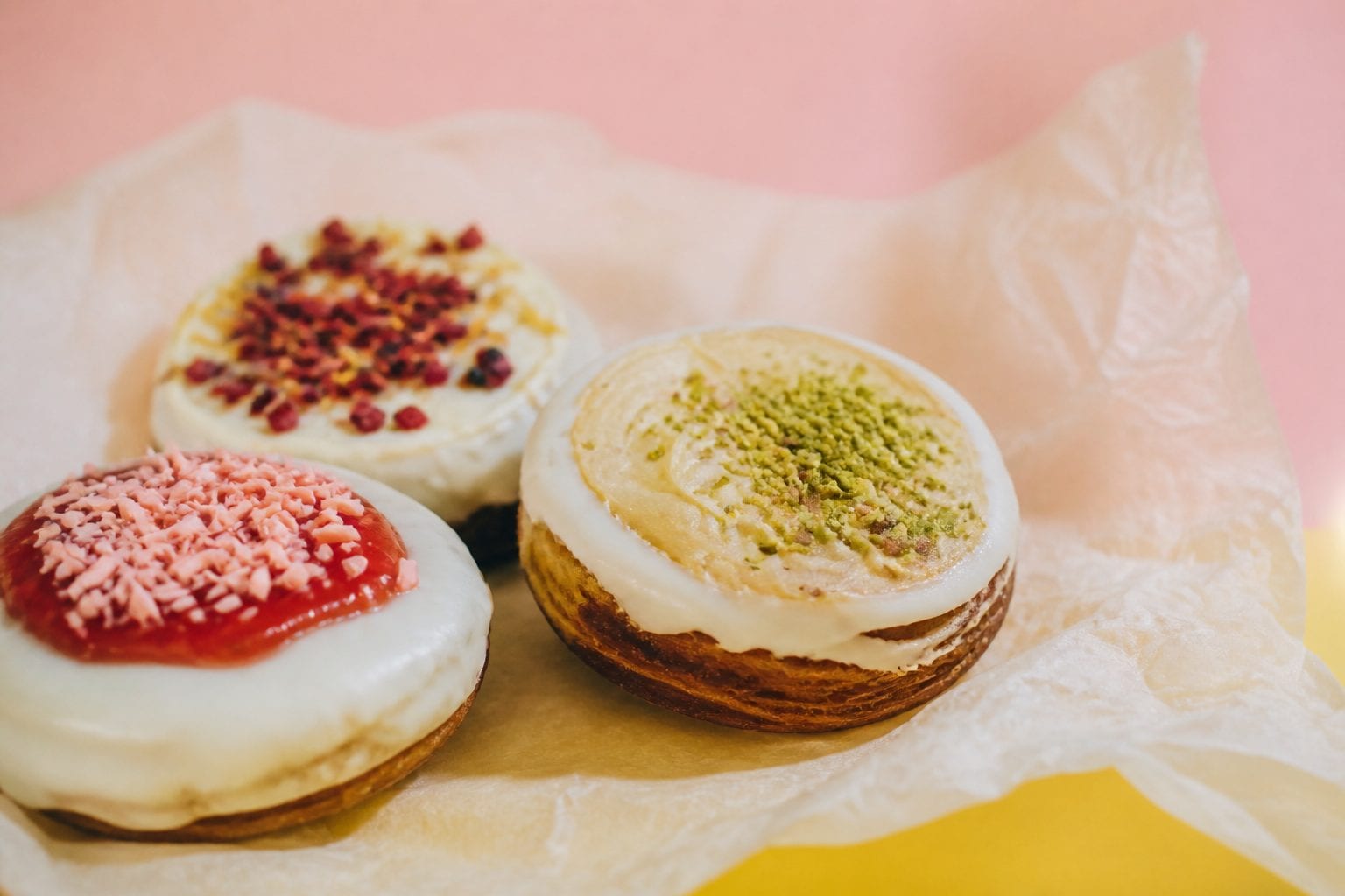 Flaky layered donut close-up