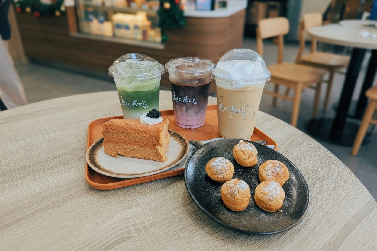 Holiday-themed afternoon tea service with festive decorations