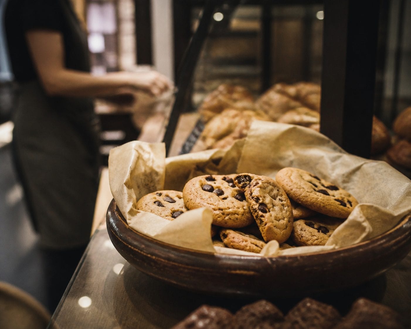 Fresh baked cookies in bakery display
