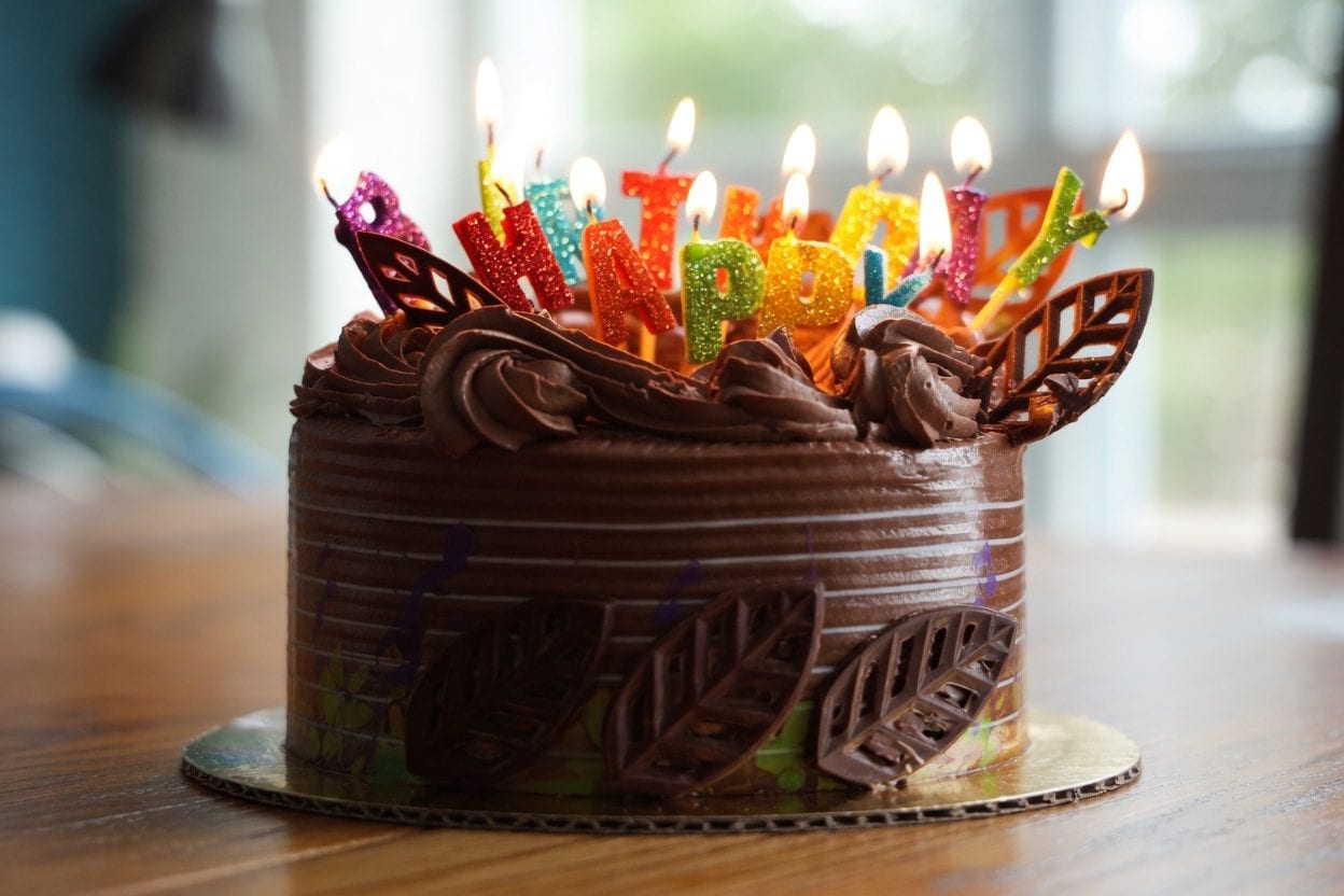 Birthday cake with candles on a table