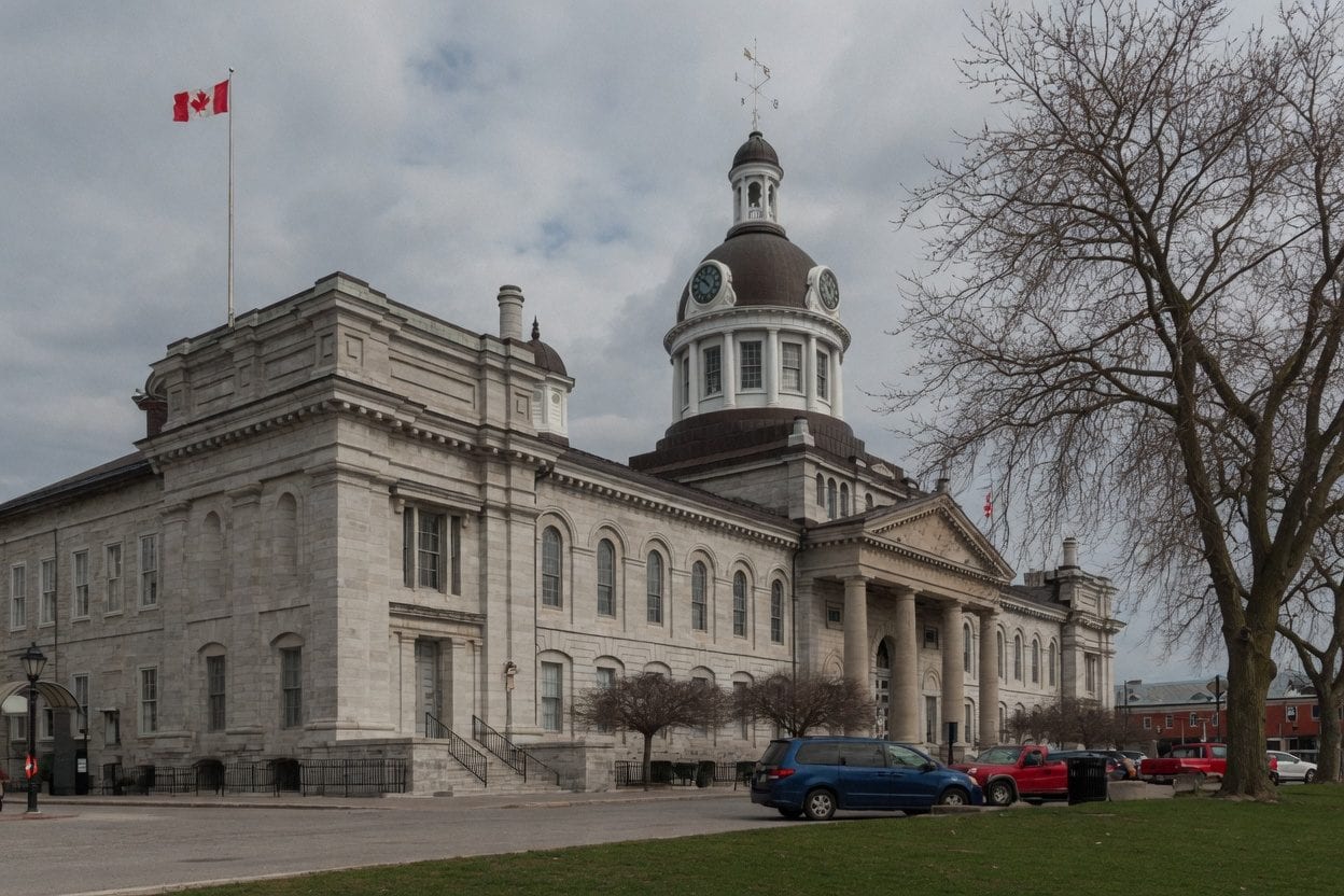Downtown Kingston limestone buildings and waterfront streets near City Hall