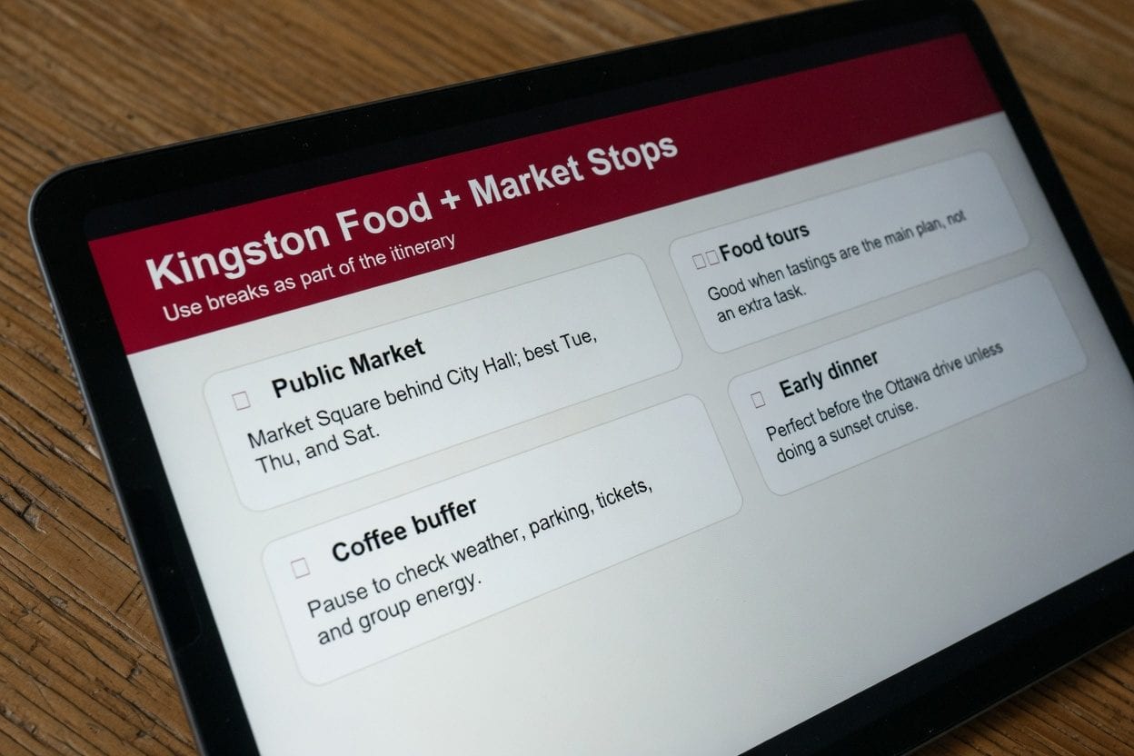 Kingston Public Market, downtown cafes, and waterfront food stops