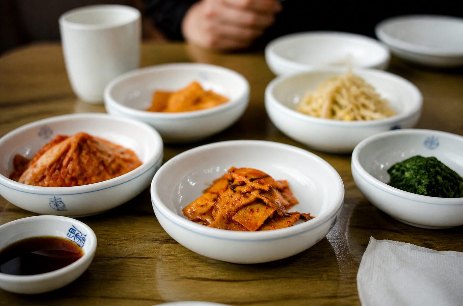 Korean dishes spread on a table
