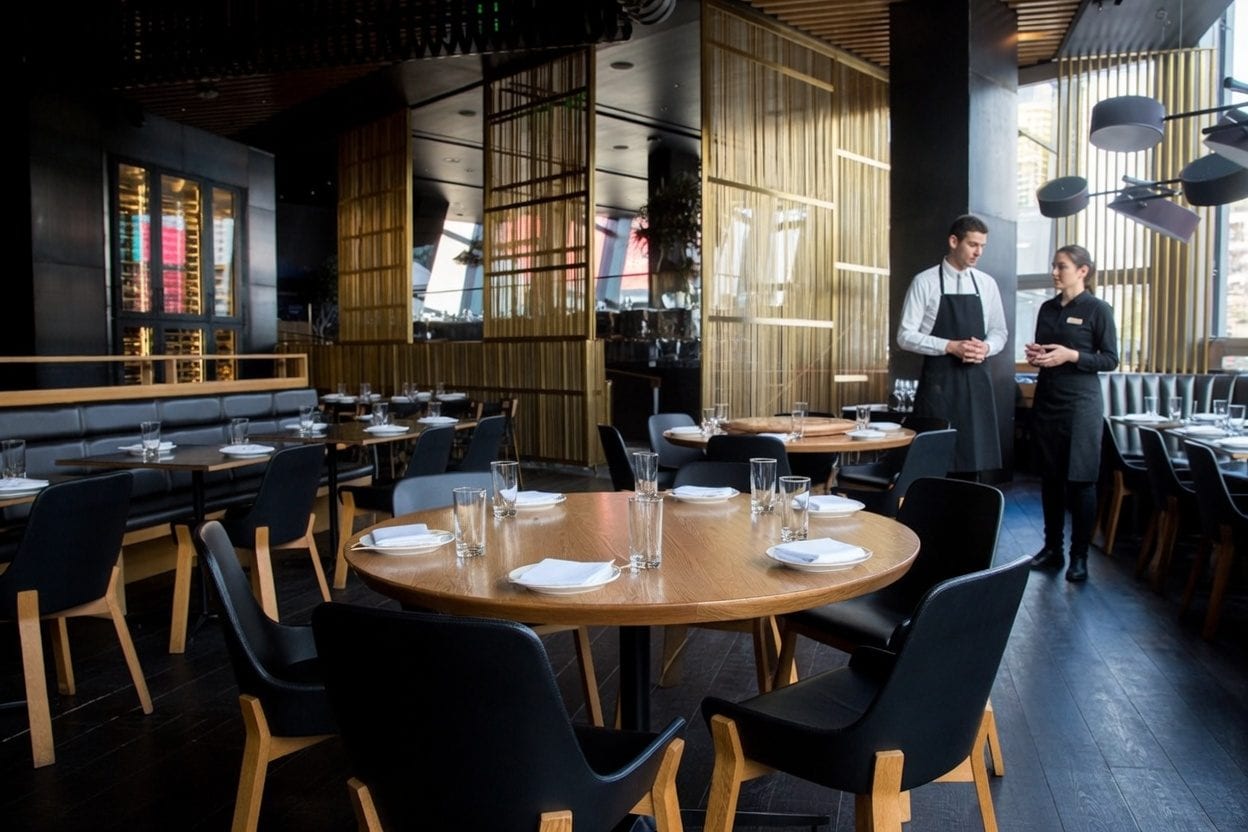Traditional Quebec cabane dining room with long tables