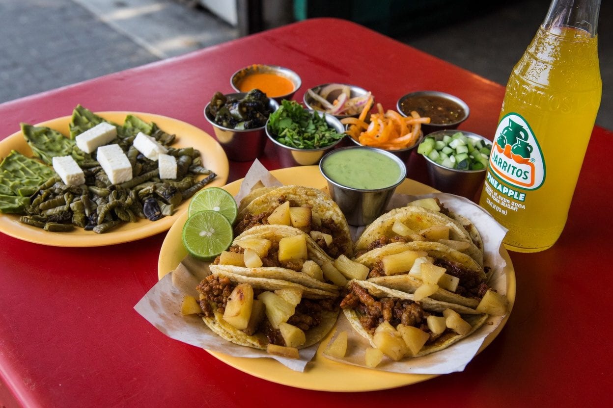 Authentic Mexican tacos with cilantro and lime