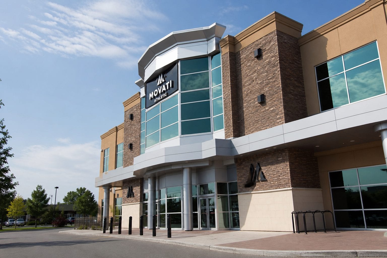 Movati Athletic Trainyards exterior in the central-east Ottawa retail superblock